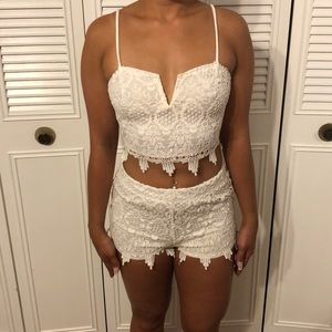 Charlotte Russe white crochet two piece set
